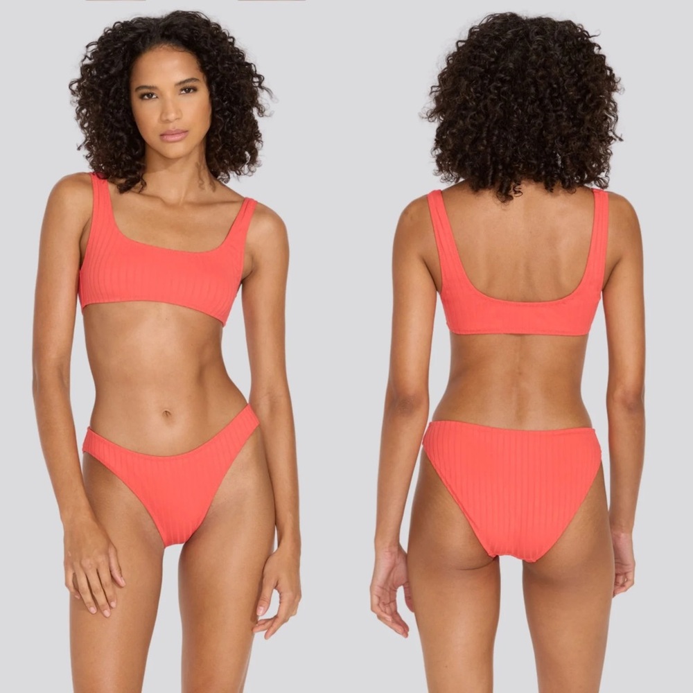 SOLID & STRIPED Elle Ribbed Bikini Hot Coral